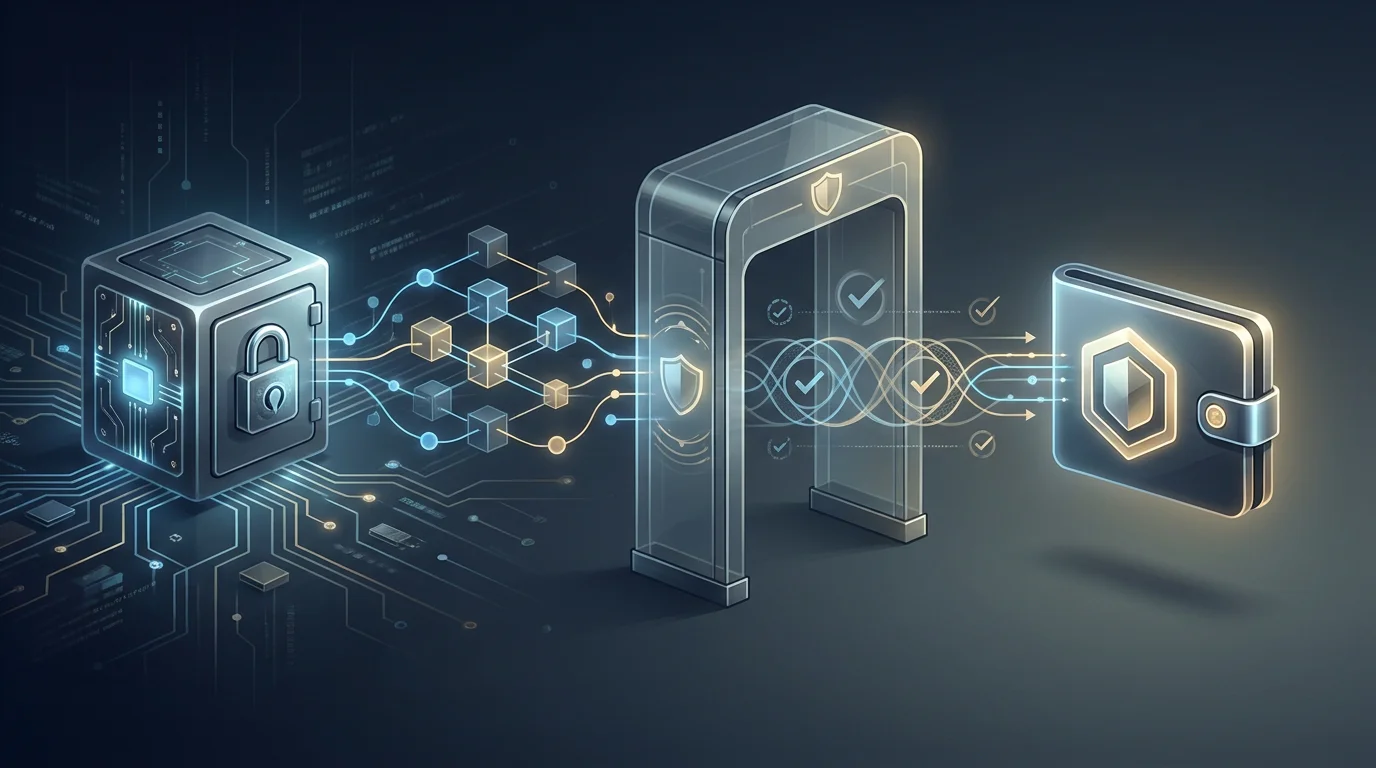 Abstrakter Krypto-Auszahlungsfluss von einem Konto über einen Prüfpunkt zu einer Wallet